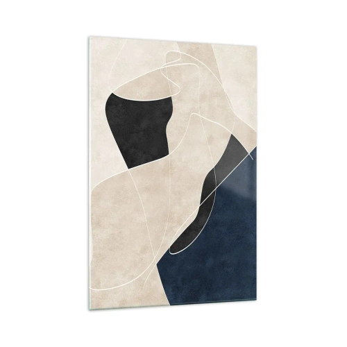 Obraz na szkle - Geometryczna abstrakcja w odcieniach beżu i granatu - 70x100cm - Kompozycja abstrakcyjna – kontrast barw - Nowoczesna dekoracja ścienna do salonu i sypialni ARTTOR