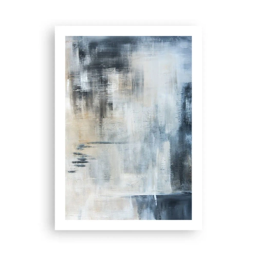 Plakat - Abstrakcyjna kompozycja w odcieniach błękitu i beżu - 50x70cm - Za zasłoną błękitu - Nowoczesna dekoracja ścienna do salonu, kuchni i sypialni ARTTOR