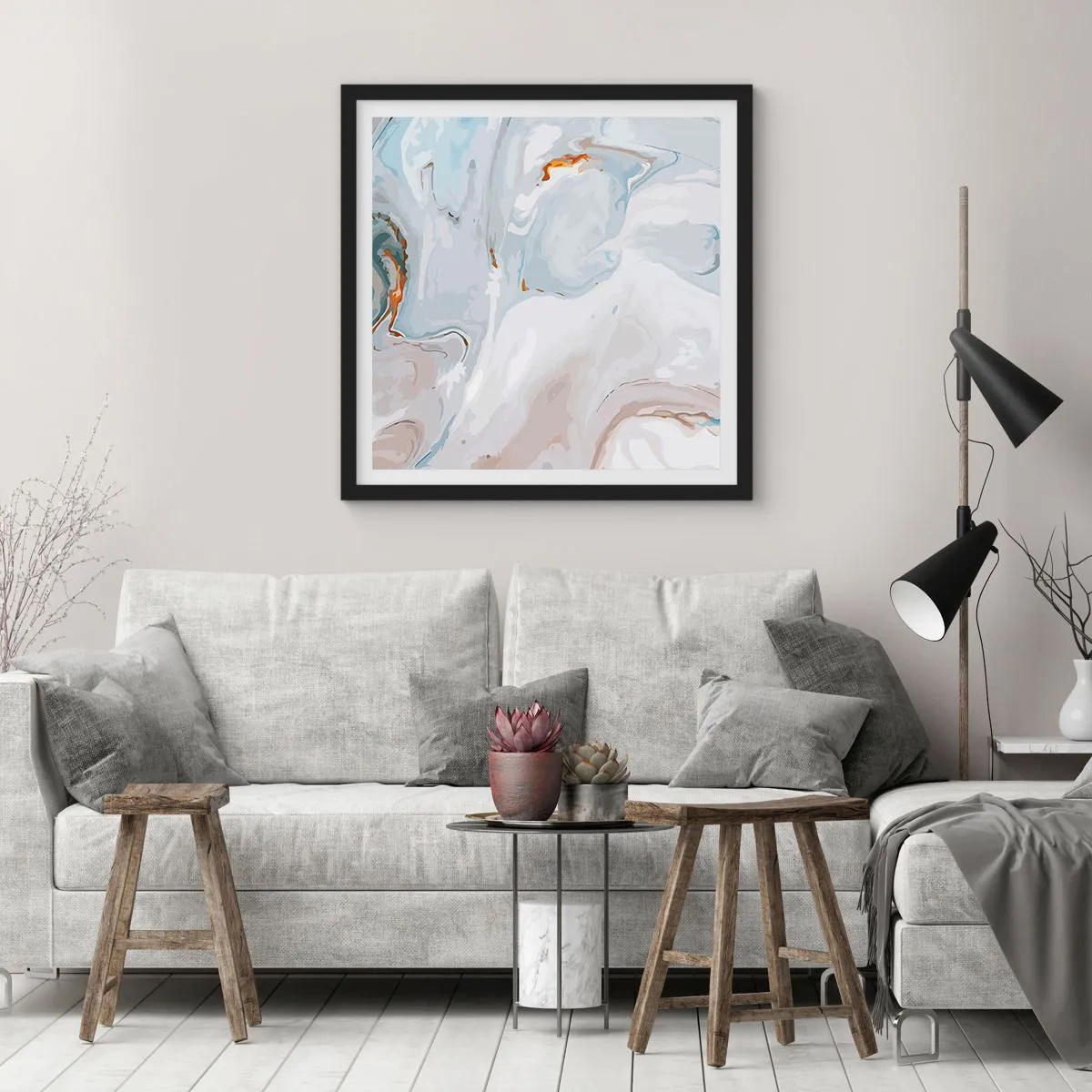 Plakat w czarnej ramie - Biel wypiętrzona - 60x60 cm