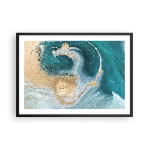 Plakat w czarnej ramie - Abstrakcyjny wir w turkusowo-złotej tonacji - 70x50cm - Wir złota i turkusu - Nowoczesna dekoracja ścienna do salonu i sypialni ARTTOR