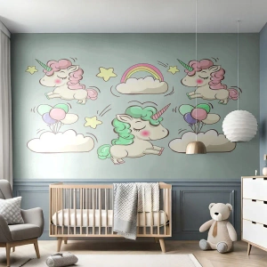 Fototapeta Premium Canvas - Urocze jednorożce na pastelowym tle - 100x70cm - Na pewno istnieją… - Nowoczesna dekoracja ścienna do salonu i sypialni ARTTOR