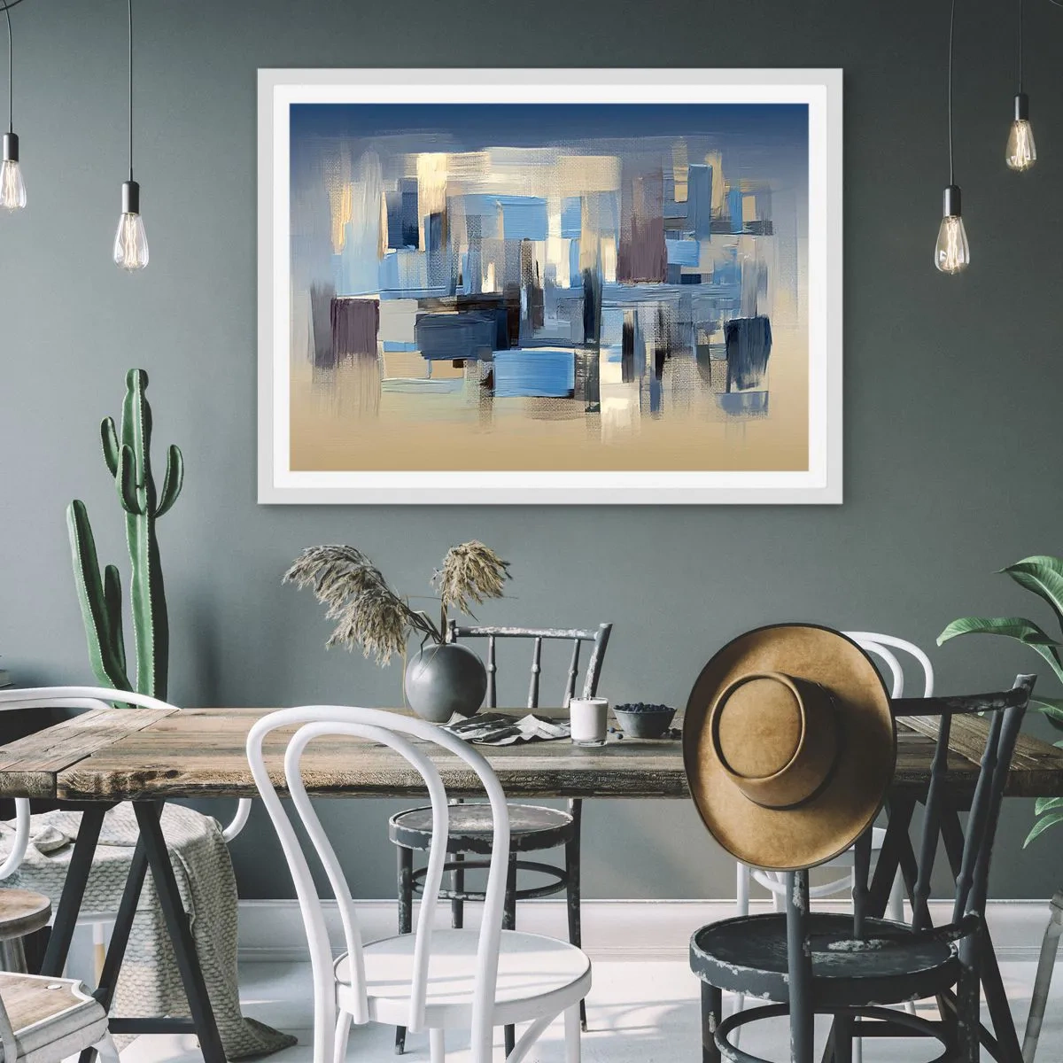 Plakat w białej ramie - Błękitna konstrukcja - 91x61 cm