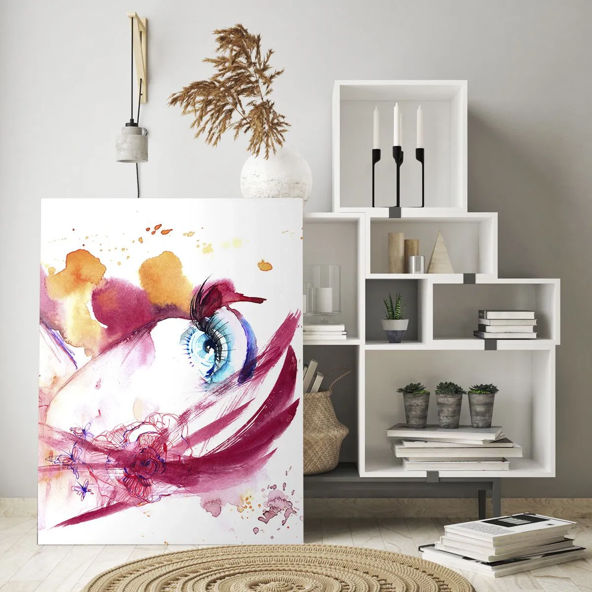 Obraz na szkle - Abstrakcyjne spojrzenie z kolorowymi detalami i postaciami - 50x70cm - W bliskości świat rozkwita - Nowoczesna dekoracja ścienna do salonu, kuchni i sypialni ARTTOR