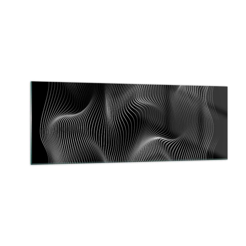 Obraz na szkle - Abstrakcyjne białe linie na czarnym tle - 140x50cm - Taniec światła w przestrzeni - Nowoczesna dekoracja ścienna do salonu i sypialni ARTTOR