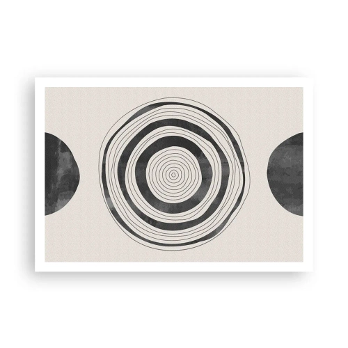 Plakat - Minimalistyczne czarno-białe okręgi na jasnym tle - 100x70cm - Ważne to co pomiędzy - Nowoczesna dekoracja ścienna do salonu i sypialni ARTTOR