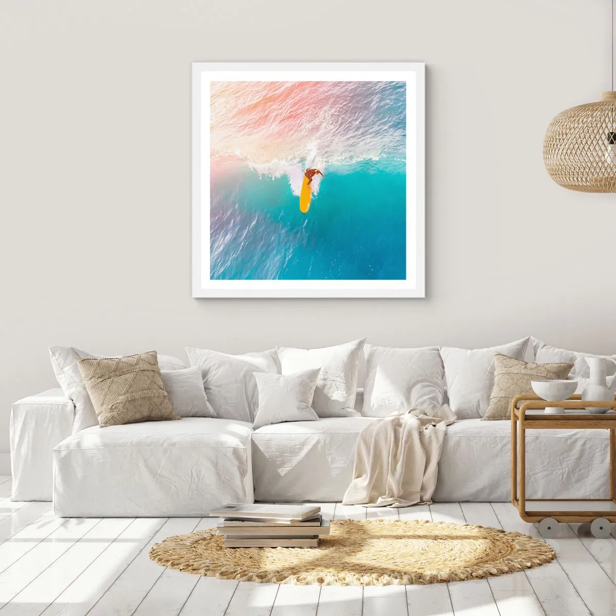 Plakat w białej ramie - Oceaniczny jeździec - 50x50 cm
