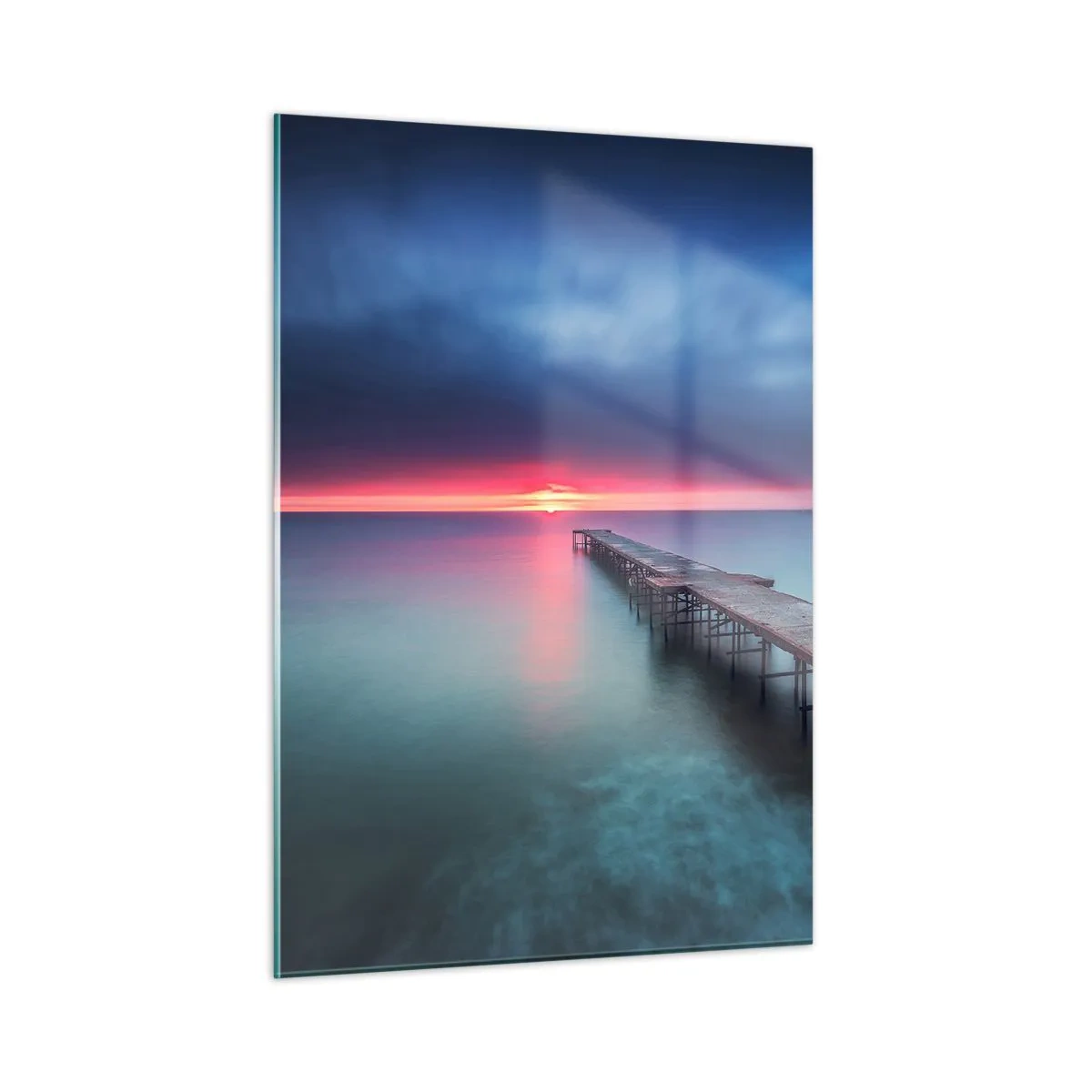 Obraz na szkle - Molo prowadzące w stronę zachodzącego słońca - 50x70cm - Między niebem a ziemią - Nowoczesna dekoracja ścienna do salonu, kuchni i sypialni ARTTOR