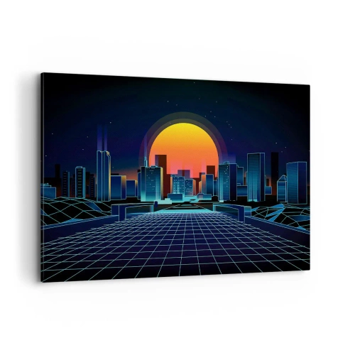 Obraz na płótnie - Futurystyczna panorama miasta w stylu neonowym - 120x80cm - Wciąż chcesz do realu? - Nowoczesna dekoracja ścienna do salonu, kuchni i sypialni ARTTOR