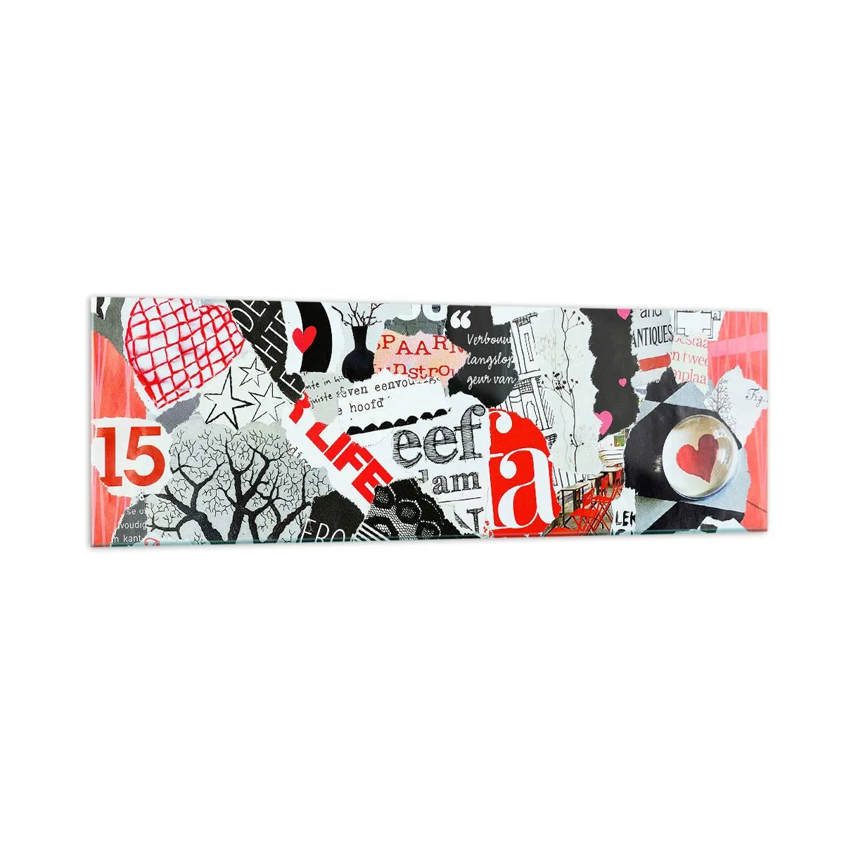 Obraz na szkle - Kolorowy kolaż z napisami, sercami i grafikami - 160x50cm - Hipsterski kolaż - Nowoczesna dekoracja ścienna do salonu i sypialni ARTTOR