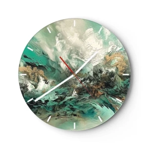Zegar ścienny - Dynamiczna abstrakcja w zieleni, bieli i złocie - 30x30cm - Szmaragdowo-czarna kipiel - Nowoczesna dekoracja ścienna do salonu, kuchni i sypialni ARTTOR