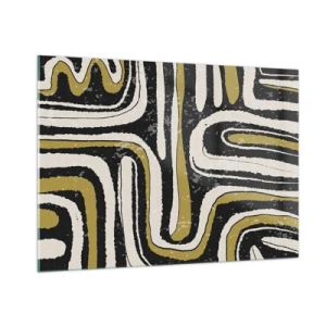 Obraz na szkle - Abstrakcyjne wzory w kolorach czerni, bieli i złota - 100x70cm - Kompozycja: trakty i zaułki - Nowoczesna dekoracja ścienna do salonu, kuchni i sypialni ARTTOR