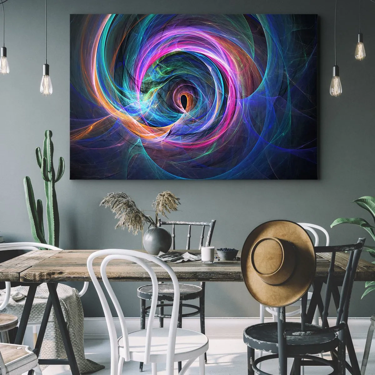 Obraz na płótnie - Abstrakcyjny wir kolorów w odcieniach fioletu, różu i błękitu - 70x50cm - Dokąd mnie zaprowadzisz? - Nowoczesna dekoracja ścienna do salonu i sypialni ARTTOR