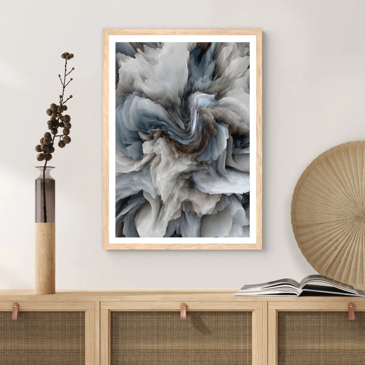 Plakat w ramie jasny dąb - Kamień i kwiat - 30x40 cm
