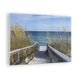 Obraz na szkle - Ścieżka na plażę z widokiem na morze - 70x50cm - W słońcu, na wietrze - Nowoczesna dekoracja ścienna do salonu i sypialni ARTTOR