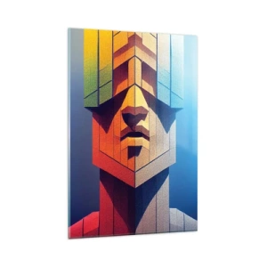 Obraz na szkle - Abstrakcyjny portret futurystycznej postaci w geometrycznym stylu - 80x120cm - Człowiek z zasadami - Nowoczesna dekoracja ścienna do salonu i sypialni ARTTOR