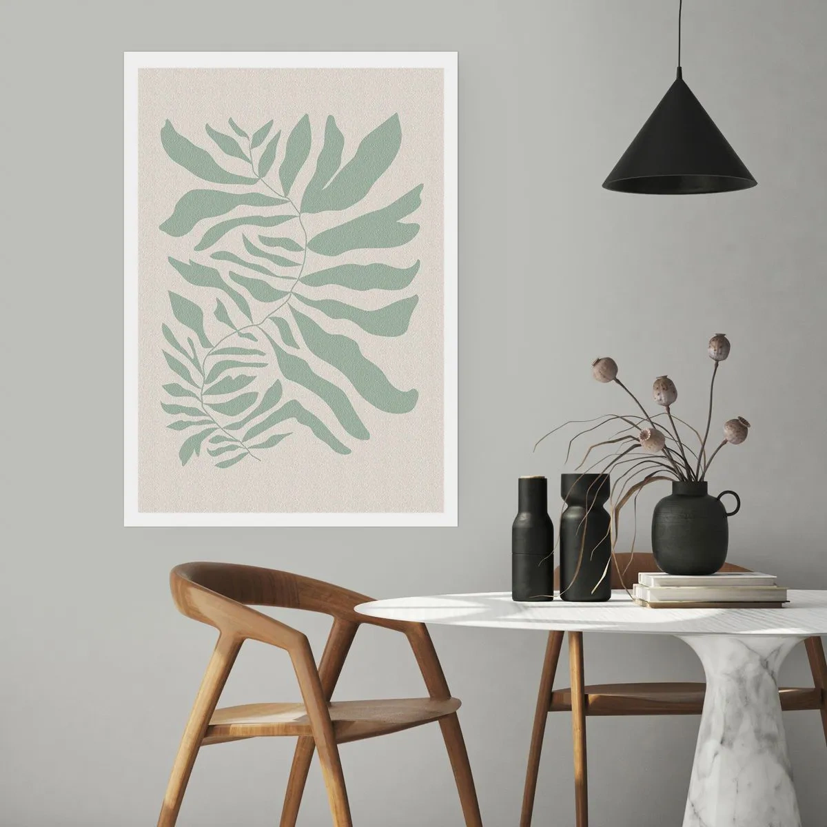 Plakat - Minimalistyczna ilustracja roślinna w odcieniach zieleni - 50x70cm - Szmaragdowa gałązka - Nowoczesna dekoracja ścienna do salonu, kuchni i sypialni ARTTOR