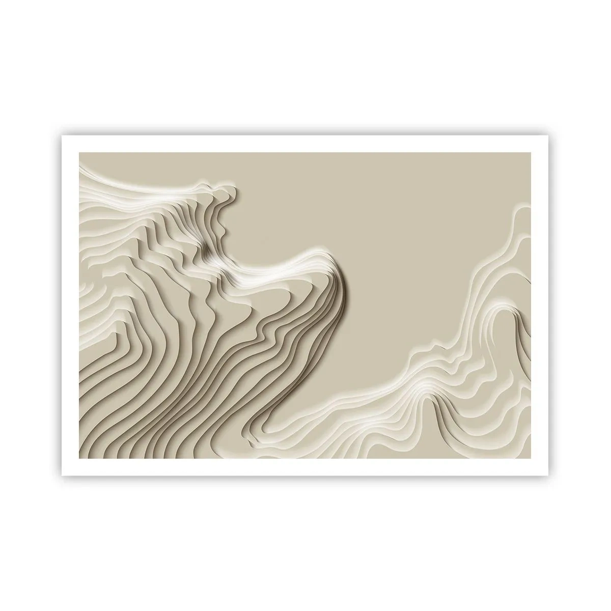 Plakat - Abstrakcyjny wzór w odcieniach beżu z liniowym efektem - 100x70cm - Topografia sztuki - Nowoczesna dekoracja ścienna do salonu i sypialni ARTTOR