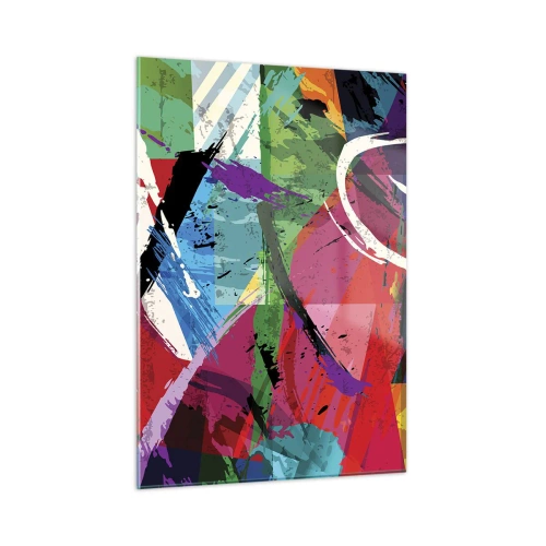 Obraz na szkle - Kolorowa abstrakcja z dynamicznymi kształtami i teksturami - 50x70cm - Szybko, żywo i skocznie - Nowoczesna dekoracja ścienna do salonu, kuchni i sypialni ARTTOR