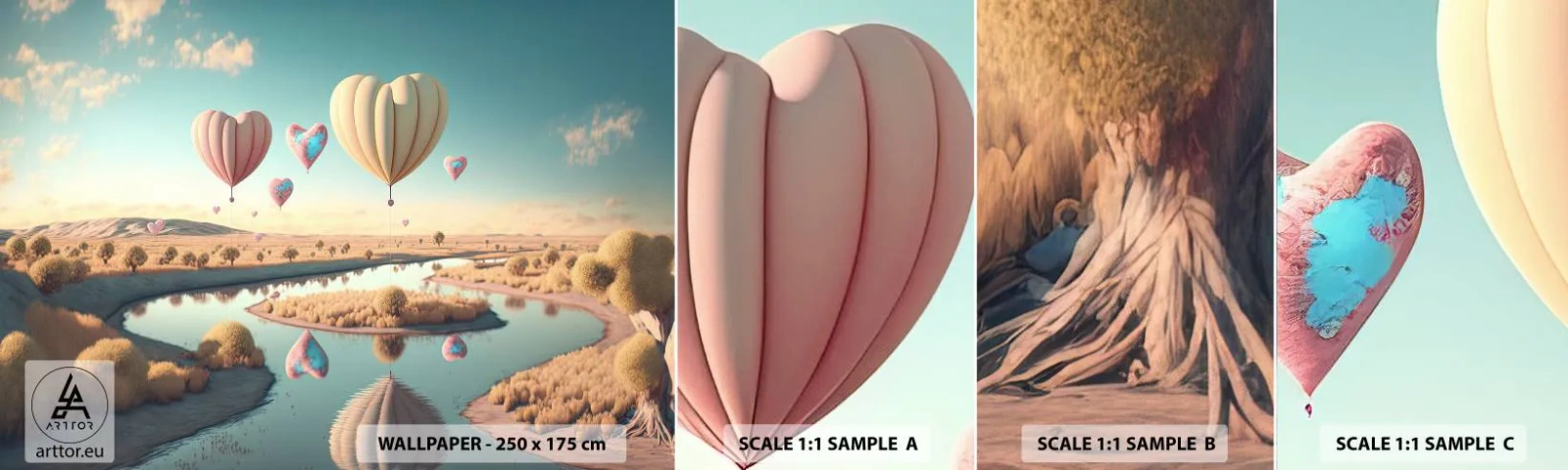 Fototapeta Próbka Samoprzylepna Deluxe Sticker - Miłość pozwala wznieść się - Balony, Pastelowe, Cukierkowe - 100x30 cm