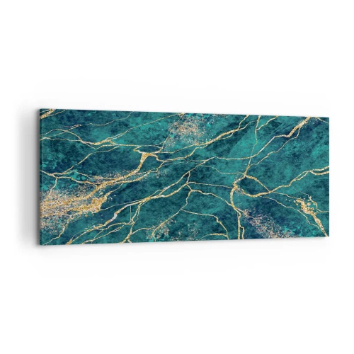 Obraz na płótnie - Teksturowany wzór marmuru w odcieniach turkusu i złota - 120x50cm - Żyła złota - Nowoczesna dekoracja ścienna do salonu i sypialni ARTTOR