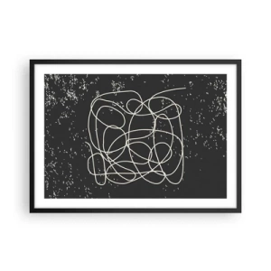 Plakat w czarnej ramie - Abstrakcyjna linia na czarnym tle z drobnymi detalami - 70x50cm - Błądzenie myśli - Nowoczesna dekoracja ścienna do salonu i sypialni ARTTOR
