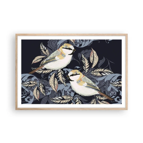 Plakat w ramie jasny dąb - Żółto-błękitny trel - 91x61 cm