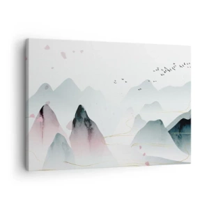 Obraz na płótnie - Abstrakcyjne góry w pastelowych odcieniach - 70x50cm - Ponad szczytami - Nowoczesna dekoracja ścienna do salonu i sypialni ARTTOR