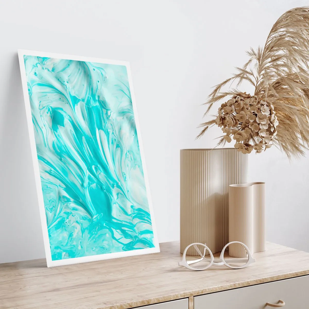 Plakat - Turkusowy abstrakcyjny wzór - 50x70cm - Na zawsze razem - Nowoczesna dekoracja ścienna do salonu, kuchni i sypialni ARTTOR