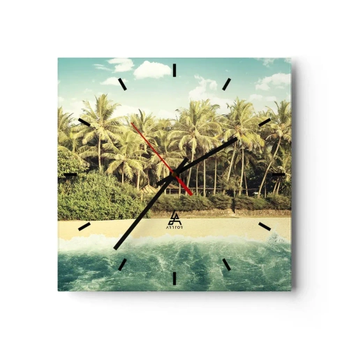 Zegar ścienny - Tropikalna plaża z palmami i turkusowym morzem - 30x30cm - A może tutaj? - Nowoczesna dekoracja ścienna do salonu i sypialni ARTTOR