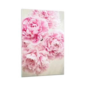 Obraz na szkle - Bukiet pełnych różowych piwonii na jasnym tle - 50x70cm - W różowym przepychu - Nowoczesna dekoracja ścienna do salonu, kuchni i sypialni ARTTOR
