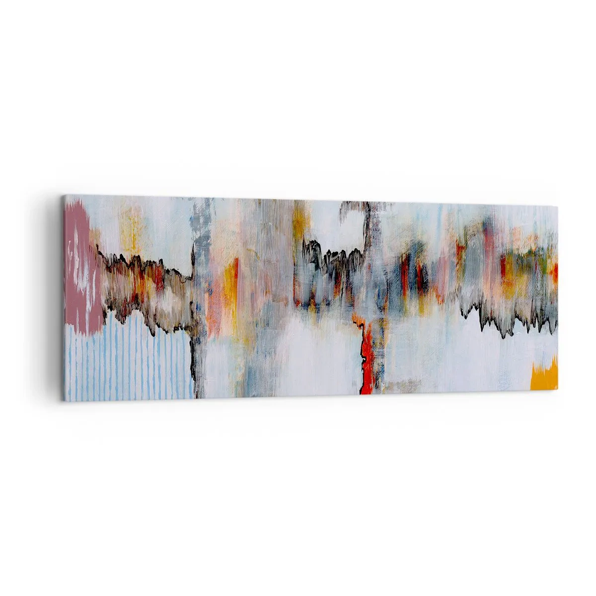 Obraz na płótnie - Abstrakcyjny wzór z żywymi kolorami na jasnym tle - 140x50cm - Patykiem na wodzie - Nowoczesna dekoracja ścienna do salonu i sypialni ARTTOR