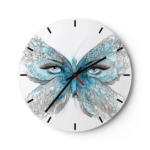 Zegar ścienny - Błękitny motyl z detalami oczu i delikatnym artystycznym wzorem - 30x30cm - Modraszek eros - Nowoczesna dekoracja ścienna do salonu, kuchni i sypialni ARTTOR