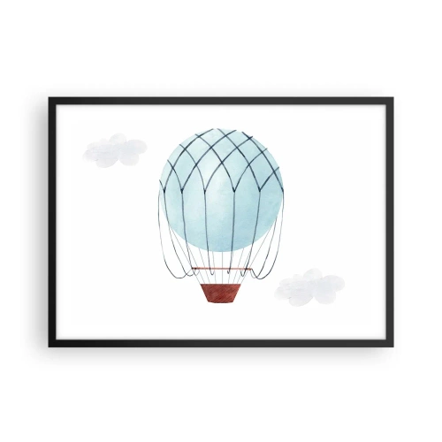 Plakat w czarnej ramie - Ręcznie malowany balon na tle delikatnych chmur - 70x50cm - Cały w chmurach - Nowoczesna dekoracja ścienna do salonu i sypialni ARTTOR