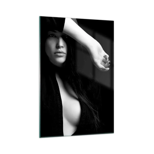 Obraz na szkle - Stylowy portret kobiety w czarno-białej tonacji - 70x100cm - Szkoła uwodzenia - Nowoczesna dekoracja ścienna do salonu i sypialni ARTTOR