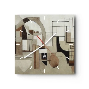 Zegar ścienny - Architektoniczna abstrakcja w beżach i brązach - 30x30cm - Pejzaż miejski 2.0 - Nowoczesna dekoracja ścienna do salonu i sypialni ARTTOR