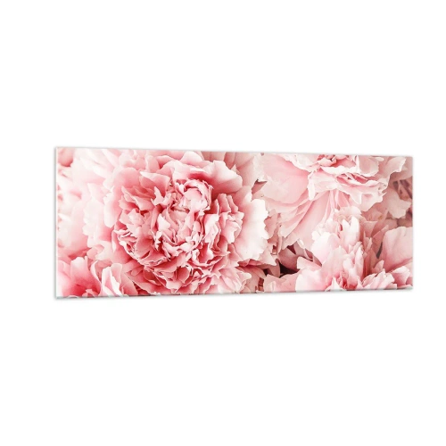 Obraz na szkle - Subtelne różowe piwonie w delikatnym ujęciu - 140x50cm - Różowe marzenie - Nowoczesna dekoracja ścienna do salonu i sypialni ARTTOR