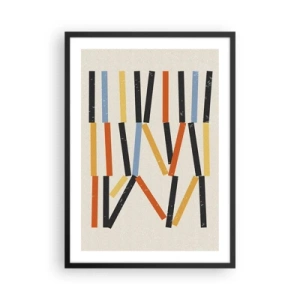 Plakat w czarnej ramie - Kolorowa abstrakcja geometryczna z pionowymi liniami - 50x70cm - Kompozycja na poziomie - Nowoczesna dekoracja ścienna do salonu i sypialni ARTTOR