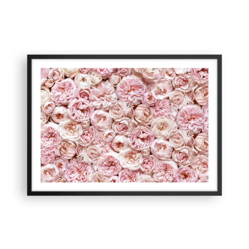 Plakat w czarnej ramie - Delikatne róże w odcieniach różu na całej powierzchni - 70x50cm - Usłane różami - Nowoczesna dekoracja ścienna do salonu i sypialni ARTTOR