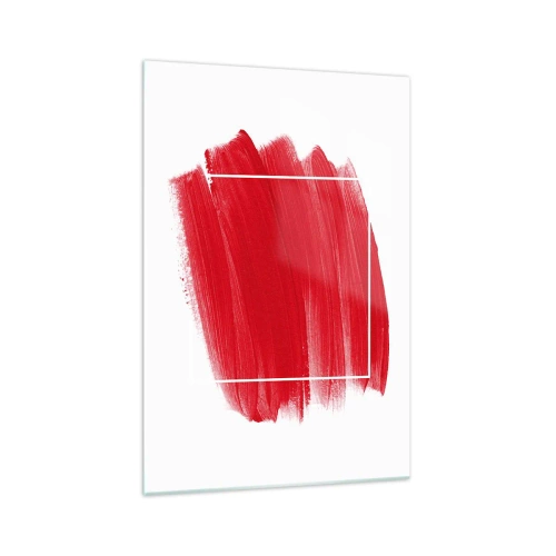 Obraz na szkle - Czerwona plama pędzla z białą ramką - 70x100cm - Poza ramą - Nowoczesna dekoracja ścienna do salonu i sypialni ARTTOR