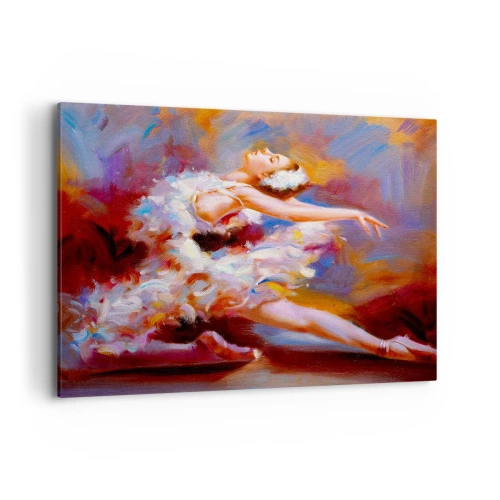 Obraz na płótnie - Balerina w dynamicznej pozie wśród pastelowych barw - 100x70cm - Łabędzia gracja - Nowoczesna dekoracja ścienna do salonu, kuchni i sypialni ARTTOR