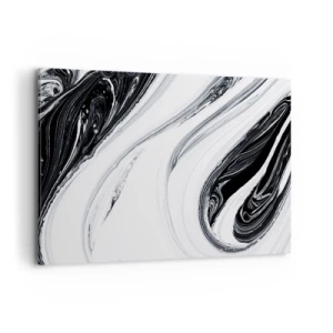Obraz na płótnie - Czarno-biała abstrakcja z dynamicznymi liniami i wirami - 120x80cm - Połączenie przeciwieństw - Nowoczesna dekoracja ścienna do salonu, kuchni i sypialni ARTTOR