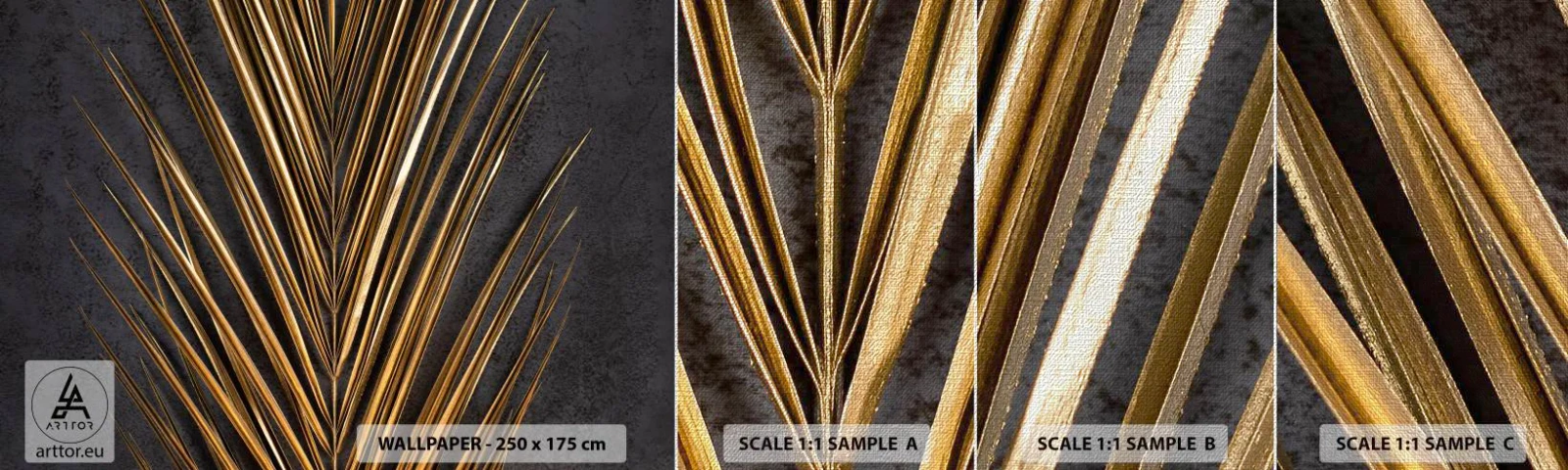 Fototapeta Próbka Premium Canvas - Złoto tropików - Liść Palmy, Sztuka, Abstrakcja - 100x30 cm