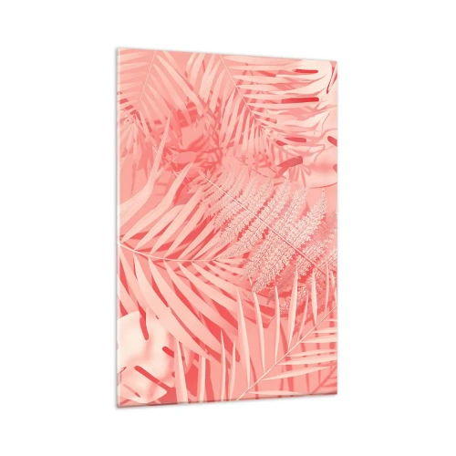 Obraz na szkle - Różowe liście tropikalne w delikatnym i minimalistycznym stylu - 80x120cm - Różowy koncept - Nowoczesna dekoracja ścienna do salonu i sypialni ARTTOR