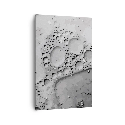 Obraz na płótnie - Czarno-biały wzór bąbelków w minimalistycznym stylu - 80x120cm - Slad po spienionym - Nowoczesna dekoracja ścienna do salonu i sypialni ARTTOR