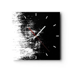 Zegar ścienny - Minimalistyczna abstrakcja w czerni i bieli - 30x30cm - I zwycięzcą jest… - Nowoczesna dekoracja ścienna do salonu i sypialni ARTTOR