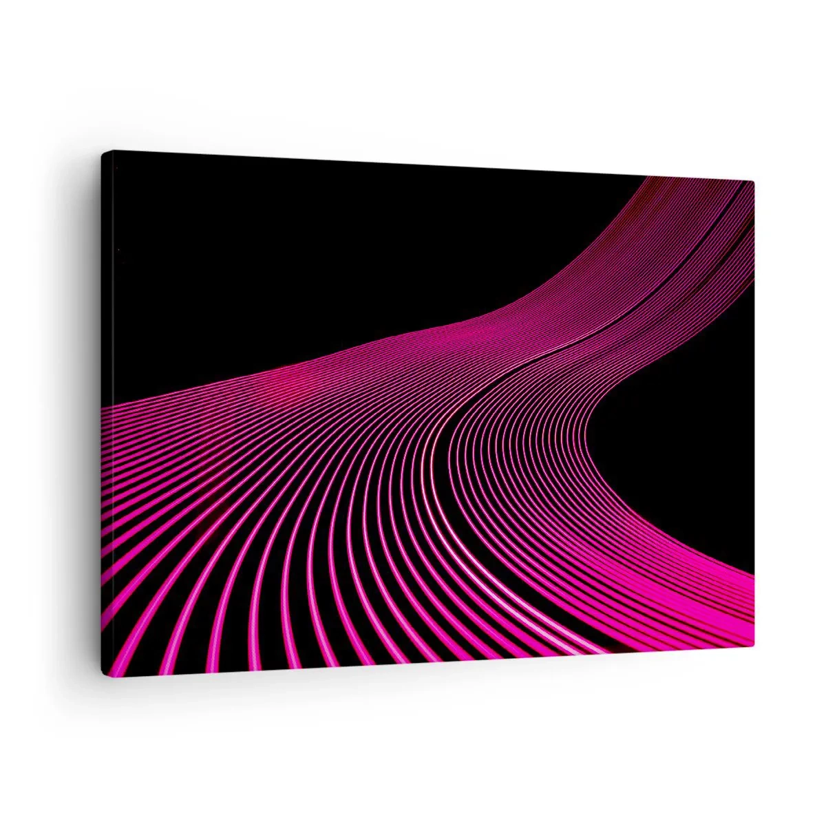 Obraz na płótnie - Futurystyczne linie w odcieniach różu na czarnym tle - 70x50cm - Aleja światła - Nowoczesna dekoracja ścienna do salonu i sypialni ARTTOR