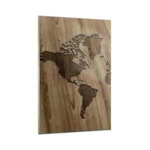 Obraz na szkle - Mapa świata wycięta na drewnianej powierzchni - 80x120cm - Świat podany na stole - Nowoczesna dekoracja ścienna do salonu i sypialni ARTTOR