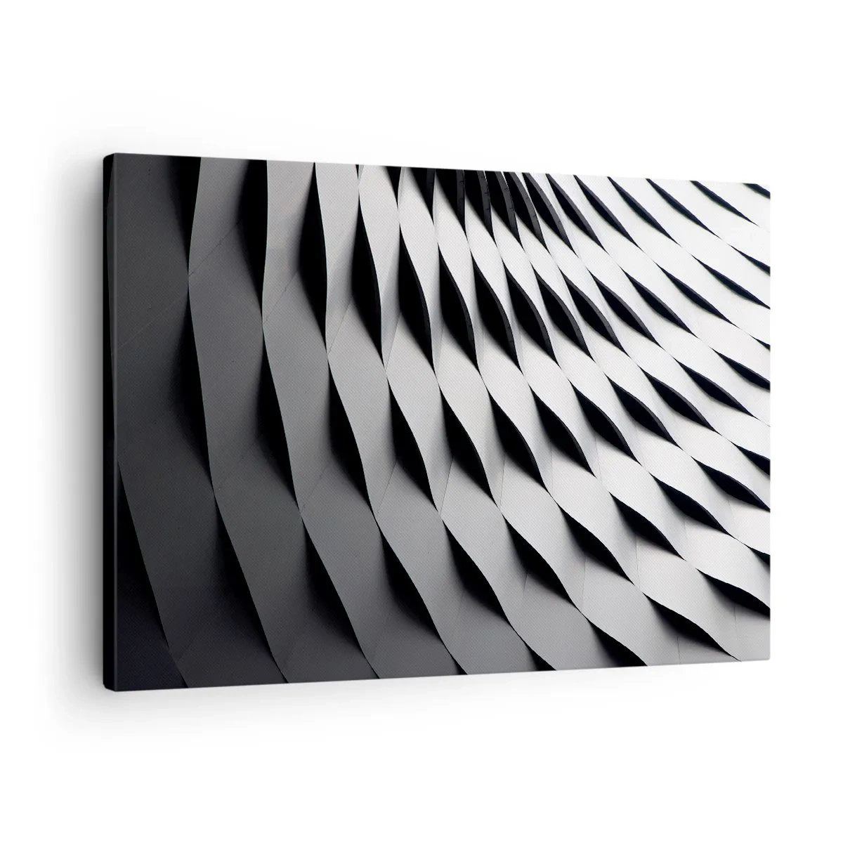 Obraz na płótnie - Abstrakcyjny wzór geometryczny w odcieniach czerni i bieli - 70x50cm - Na powierzchni fal - Nowoczesna dekoracja ścienna do salonu i sypialni ARTTOR