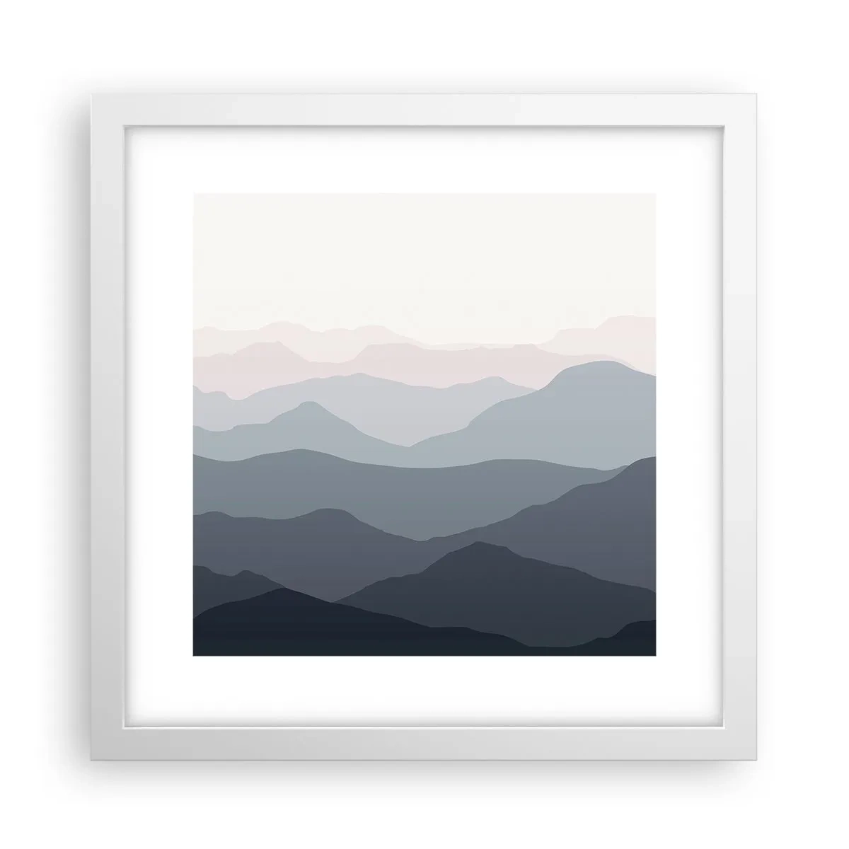 Plakat w białej ramie - Fale gór - 30x30 cm