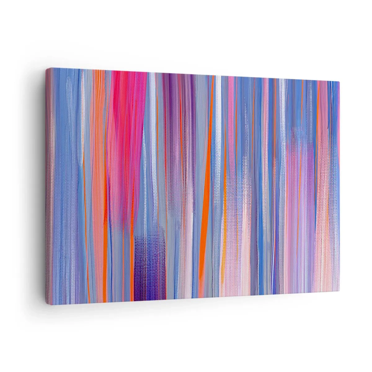 Obraz na płótnie - Abstrakcyjne pionowe linie w odcieniach niebieskiego i różu - 70x50cm - Wtęczowstąpienie - Nowoczesna dekoracja ścienna do salonu i sypialni ARTTOR